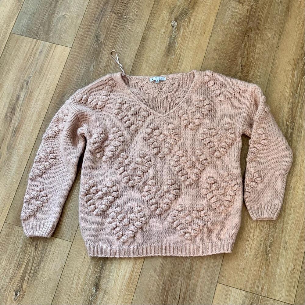 Favlux Fashion Size M Women Pink Chunky Knit Textured Bobble Sweater Long Sleeve